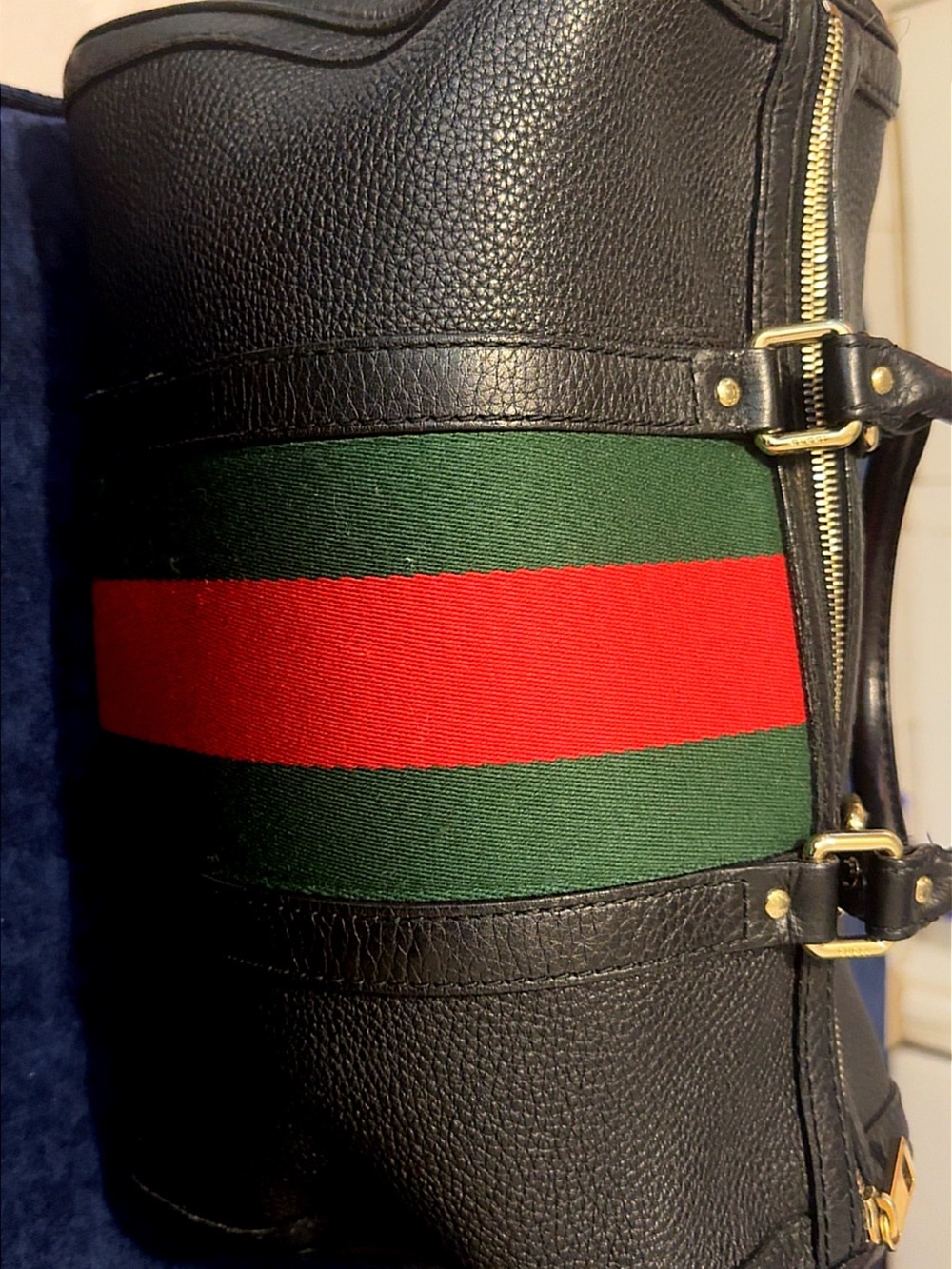 Gucci Web Stripe Leather Boston/Duffel Bag – Black - Picture 3 of 5
